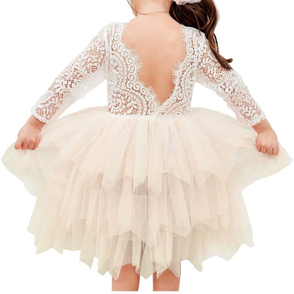Backless A-line Lace Back Flower Girl Dress
